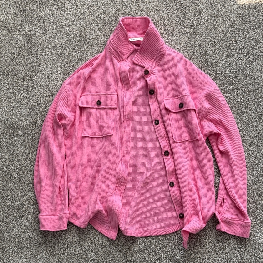 Altar'd State Vibrant Pink Waffle Knit button down